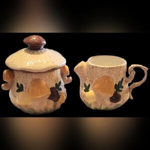 Vintage 70s Arnel's Ceramic Mushroom Sugar Bowl w/Lid & Creamer Cup